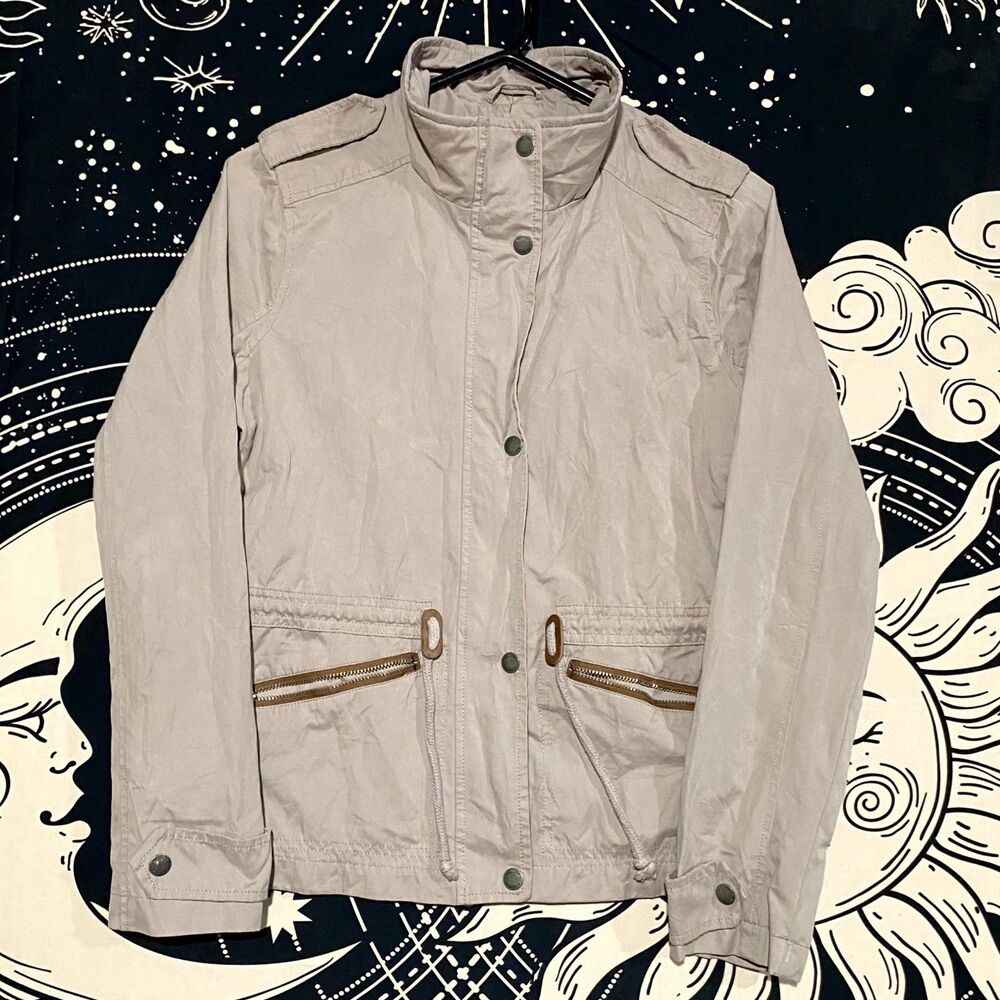 Hollister Windbreaker Jacket Women’s M Beige Polyester Lined Stand-Up Collared